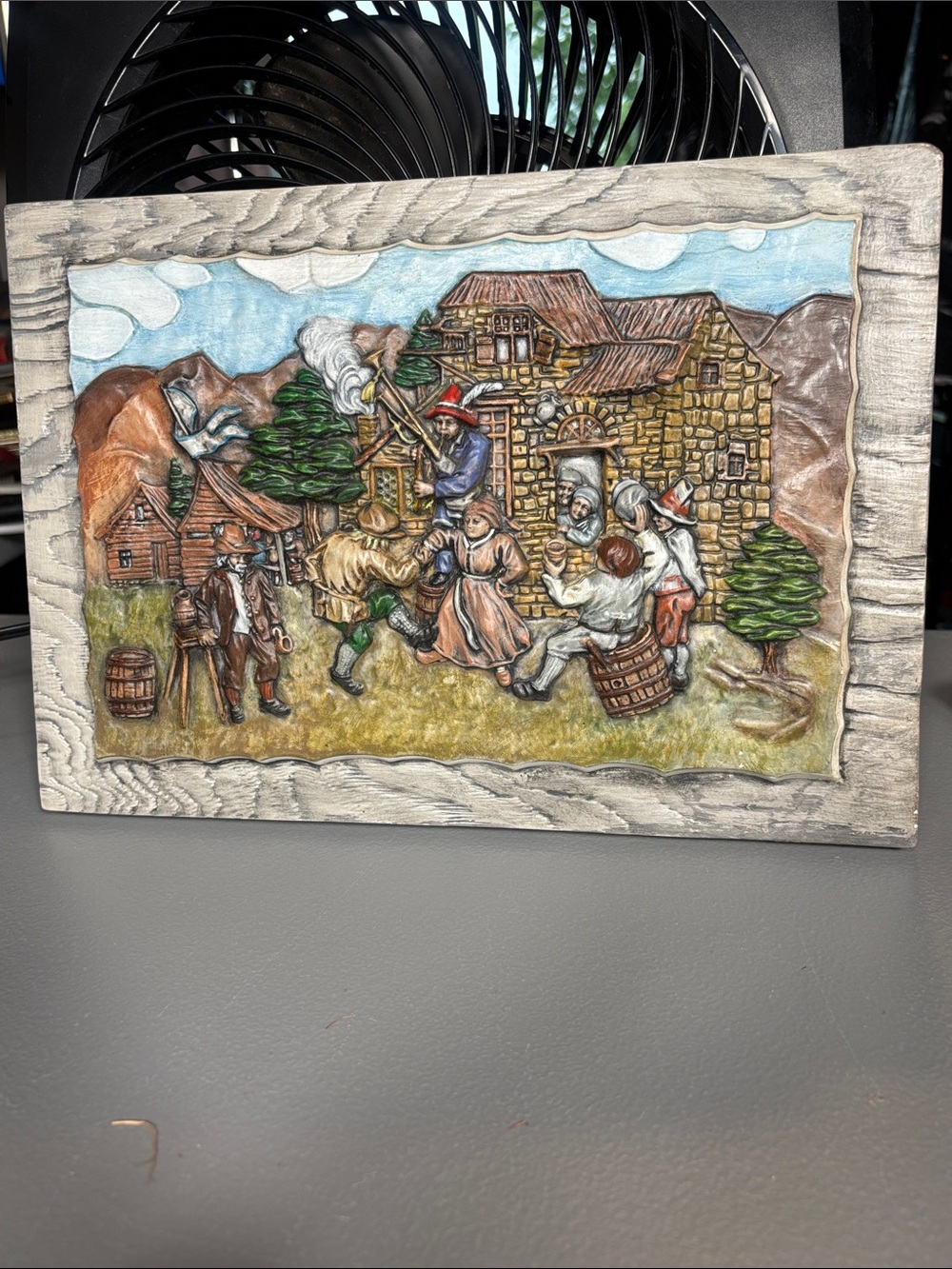 Vintage Style Old World Village 3D Relief Wall Plaque Folk Art 14”